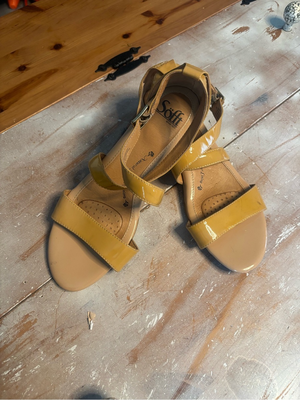 Soft Surroundings Patent Leather Mustard Yellow Strappy Sandals